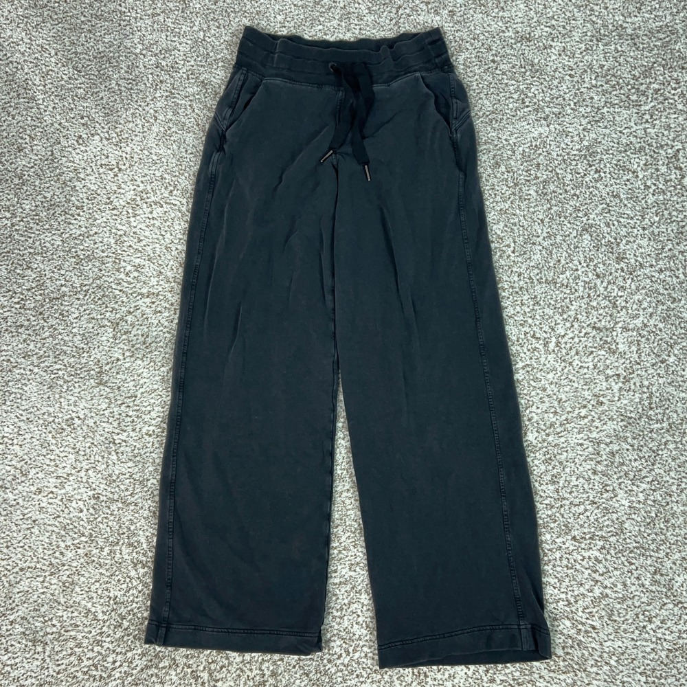 Athleta Pants Womens Small Black Balance Wide Leg Workout Gym Sports Lounge Logo